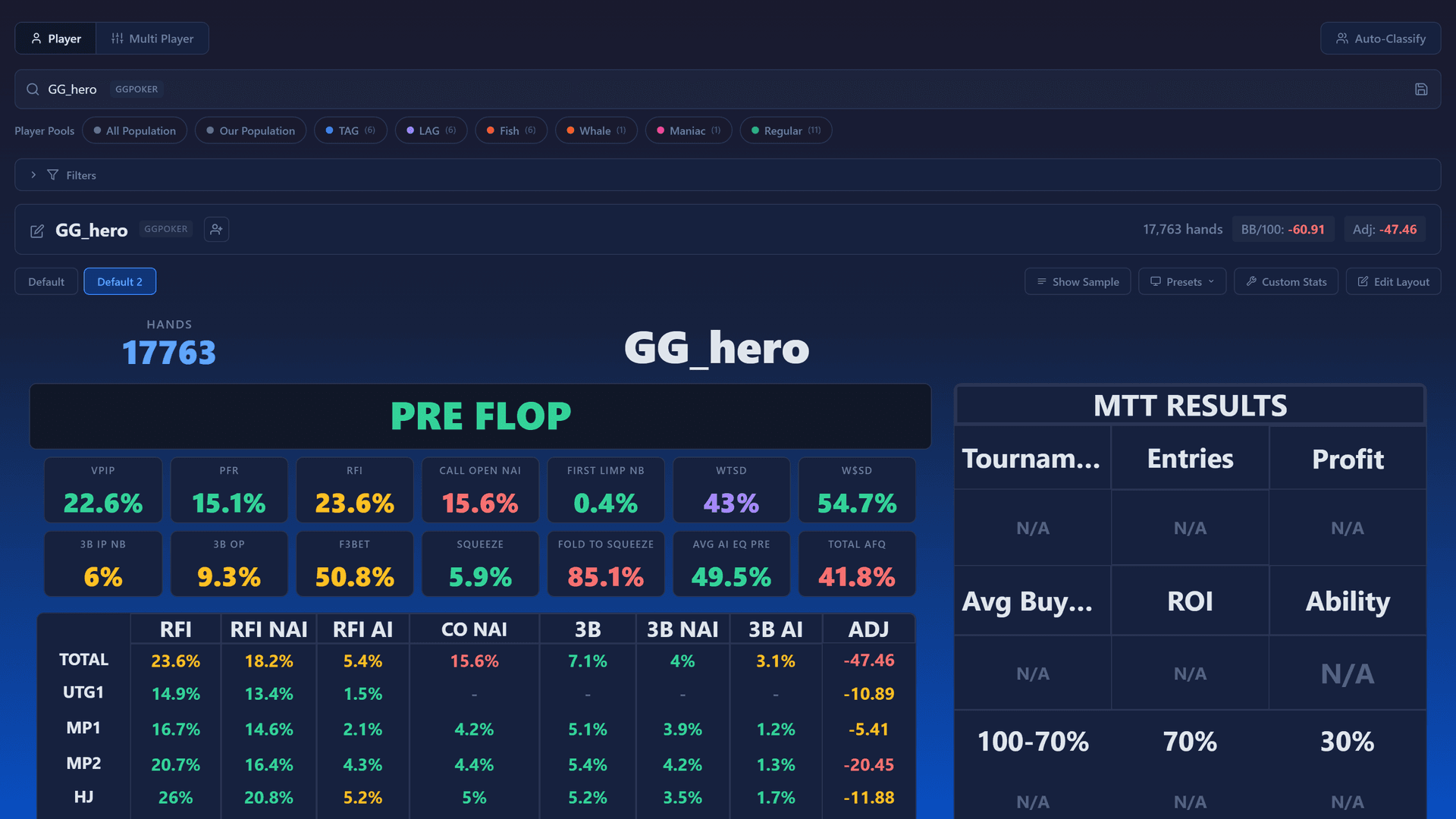 Player search interface